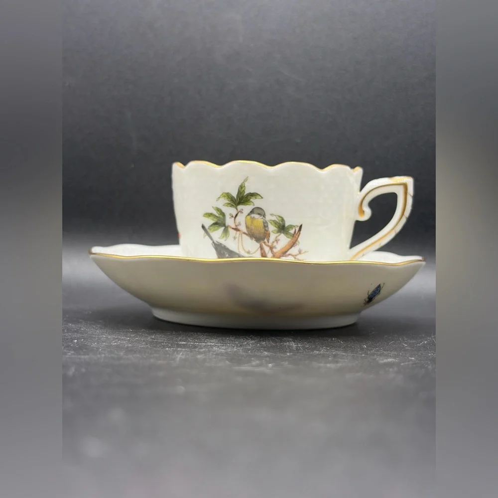 Herend Hungary Vintage Hand Painted Rothschild Bird Porcelain Teacup & Saucer
